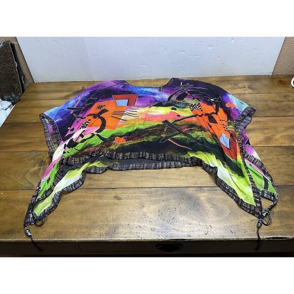 Dilemma By DunShroff Silk Art to Wear Hand Painted Poncho Top OS Silk - Picture 15 of 16